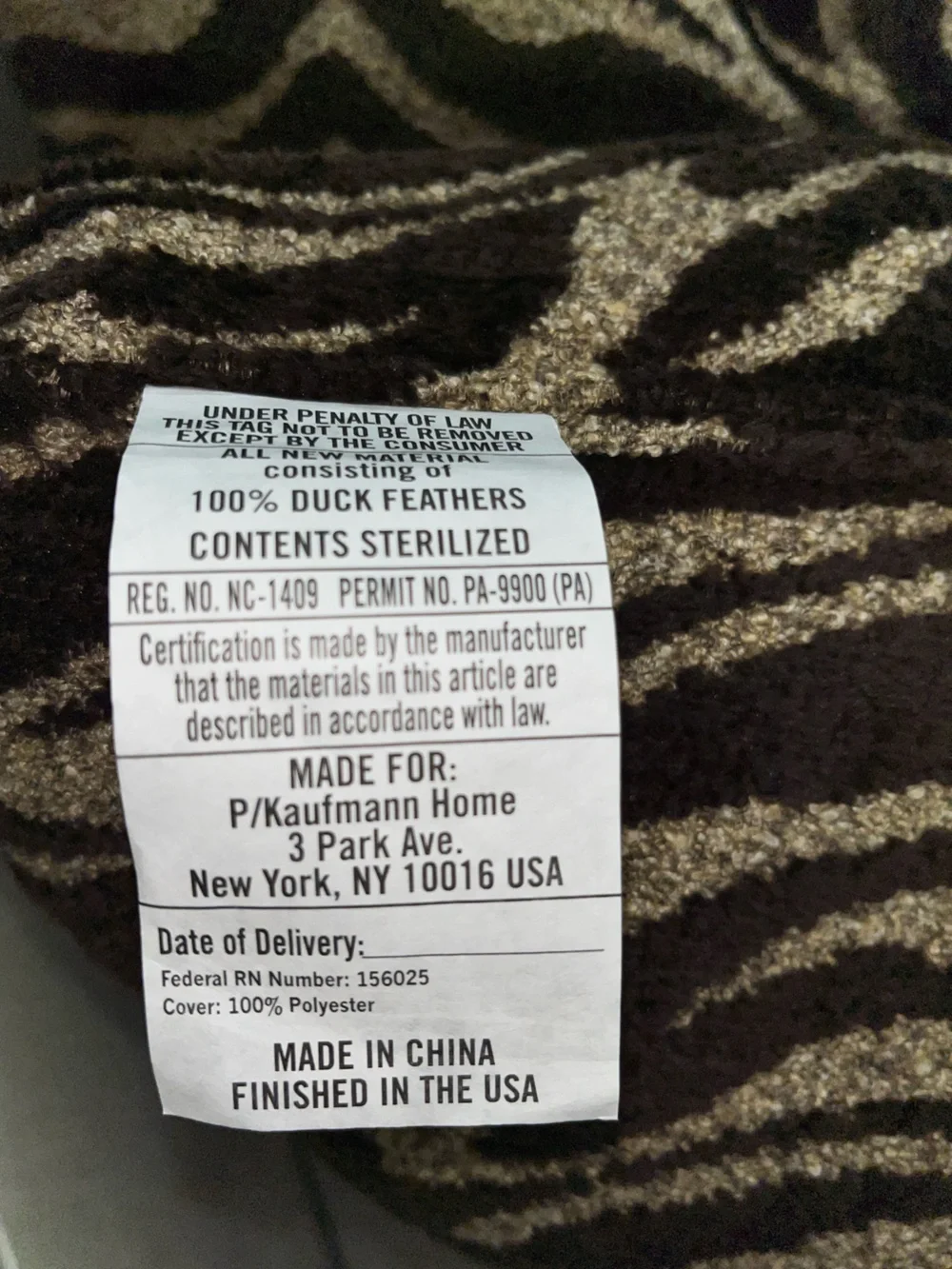P/Kaufmann listing pillow